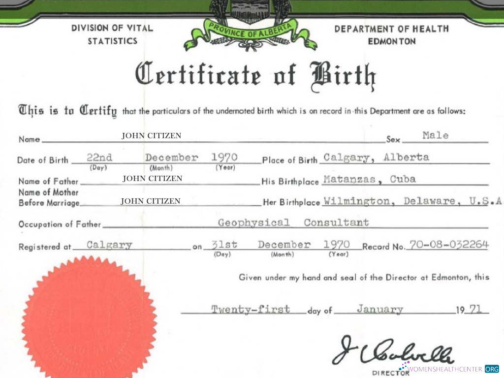 Download United States Department of Health Edmonton birth certificate Photoshop template